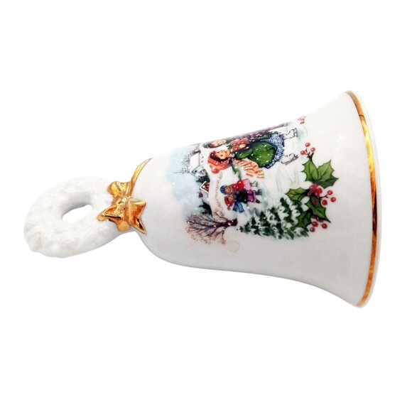 Porcelain Bell Avon Christmas 1986 Wreath Handle Vintage 5 Inch Holiday Scene - Picture 15 of 15